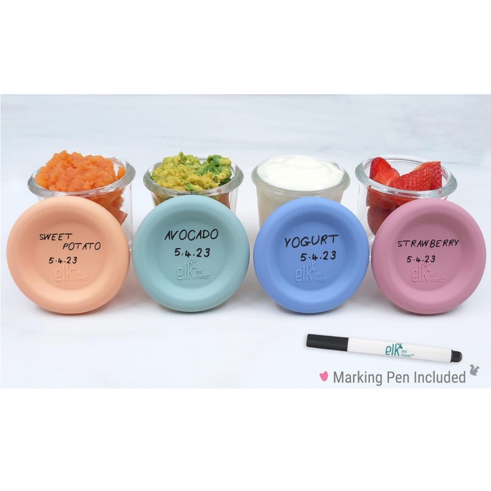 Elk and Friends 4oz Borosilicate Glass Baby Food Jars w/ Silicone Lid Set of 12